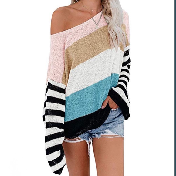 Oversized Pullover Colorblock Rainbow Sweater - Picture 2 of 3